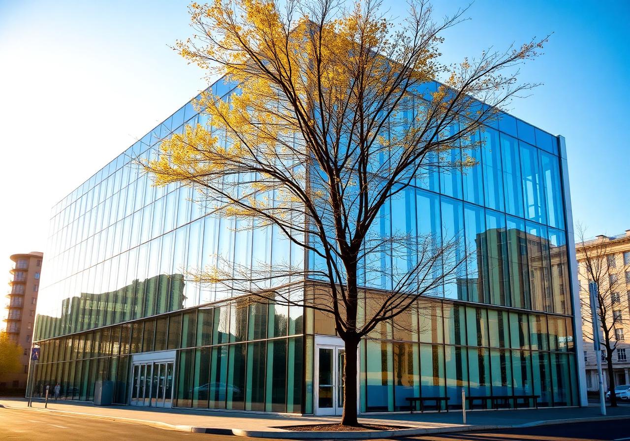 Moderne Bürogebäude in Berlin im Abendlicht